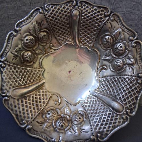 Vintage handmade fondue tray with embossed roses, like new