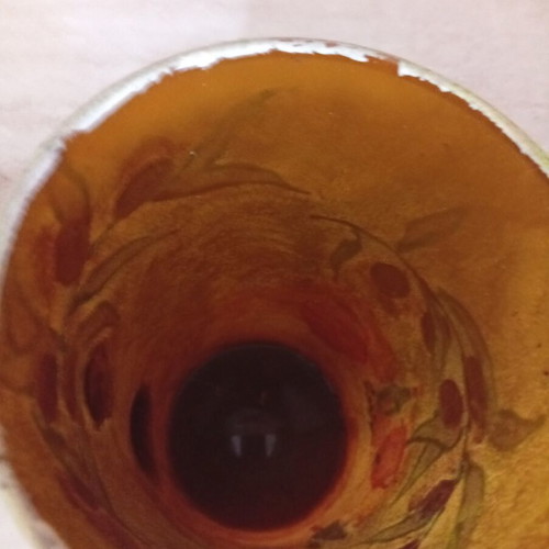 Handmade decoupage glass pitcher with olive design