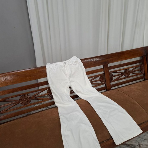 Jeans pants bell-bottom used, white, size XS