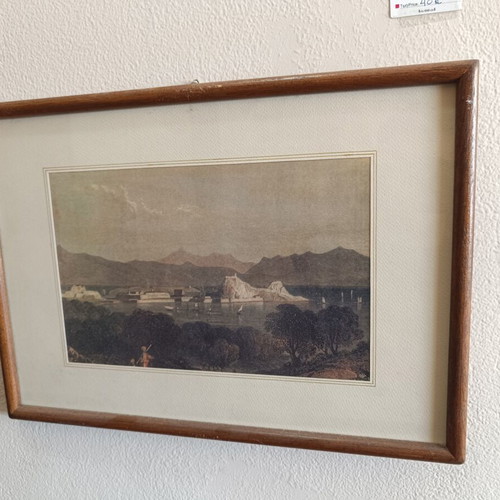Classic decorative framed art with seaside landscape and fortifications used