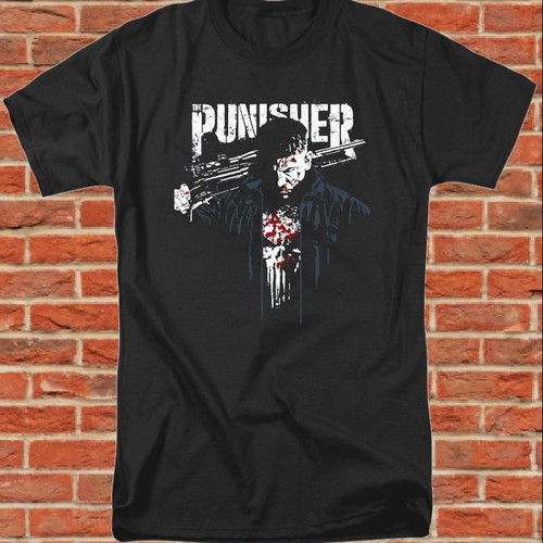 Black cotton t shirt fitness bodybuilding gym Punisher new