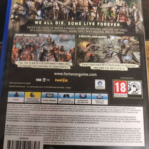 For Honor PS4 video game used, action