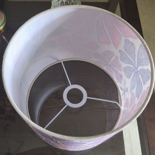 Handmade table lamp with painted fabric shade and inner plastic coating