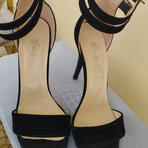 Suede black sandals with red sole used, heel height 10 cm, size 37