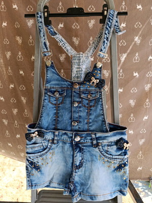 Denim salopette size S like new with buttons, shorts style