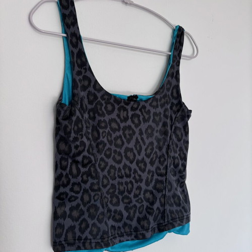Vintage Leopard Bustier Corset used, size S/XS, grey-turquoise