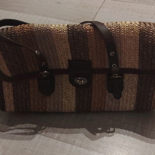 Fullah Sugah straw shoulder bag like new, beige and brown