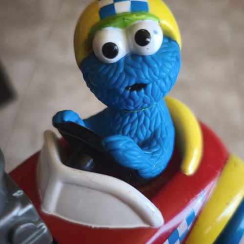 Sesame Street Cookie Monster Push Button Go Car used, collectible vintage toy