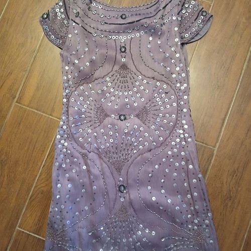 Blank London vintage silk dress with hand-embroidered sequins, purple