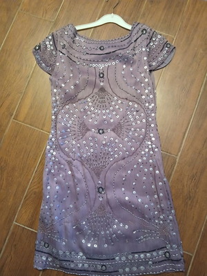 Blank London vintage silk dress with hand-embroidered sequins, purple