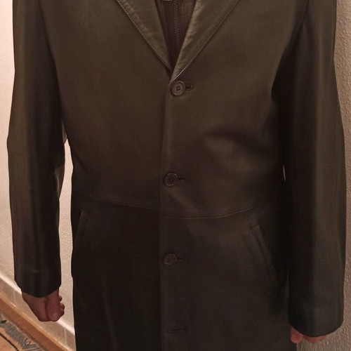 Pier Angelin leather trench coat unisex, like new, black, size 52