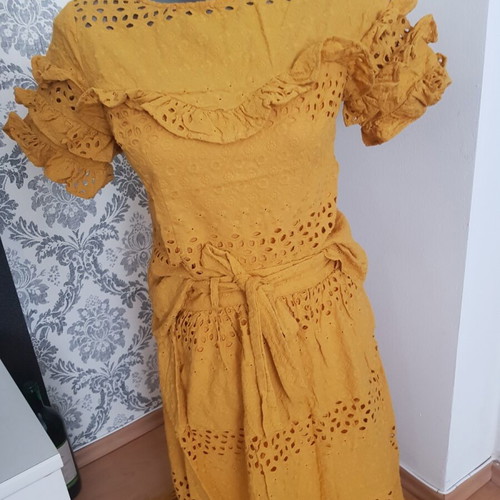 Women's cotton set blouse with skirt like new, mustard color, size XS