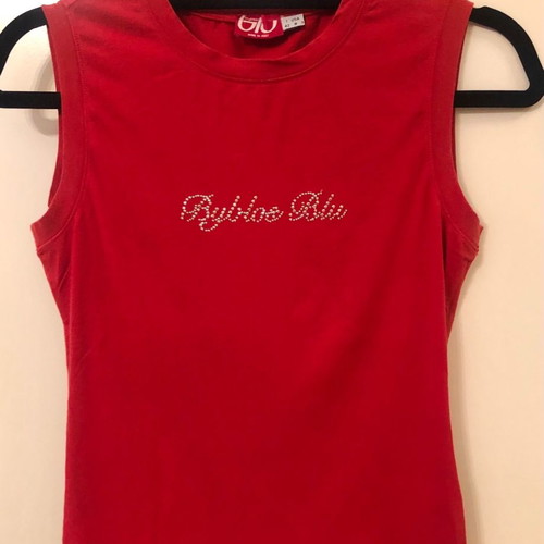 Byblos Sleeveless Red T-Shirt Like New With Rhinestone Logo