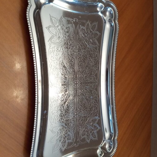 Twin Bird vintage silver-plated serving tray with embossed floral design