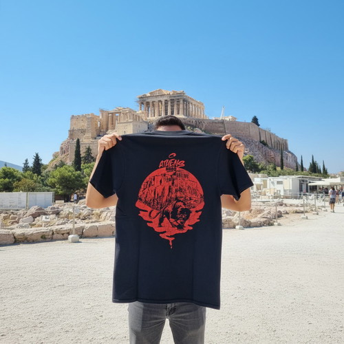 Athens Hood T-shirt size S like new, black with red logo
