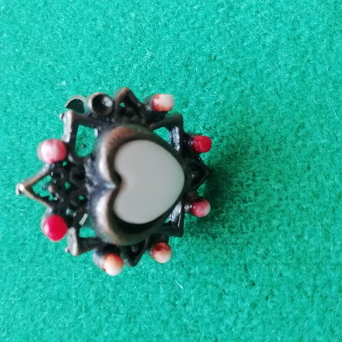 Bronze ring vintage white heart DIY open size new