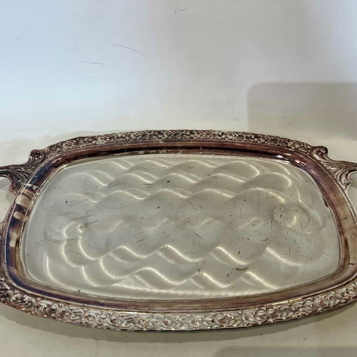 Vintage Twin Bird Serving Tray from 1980s Nickel-Plated Steel used 41x25