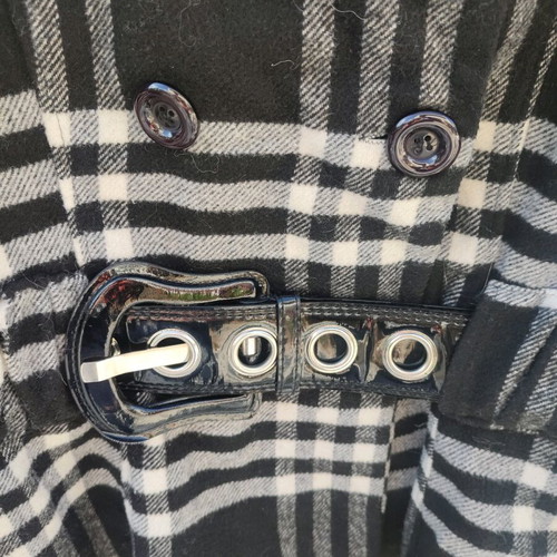 Actuel checked short coat unused with patent belt one size black white