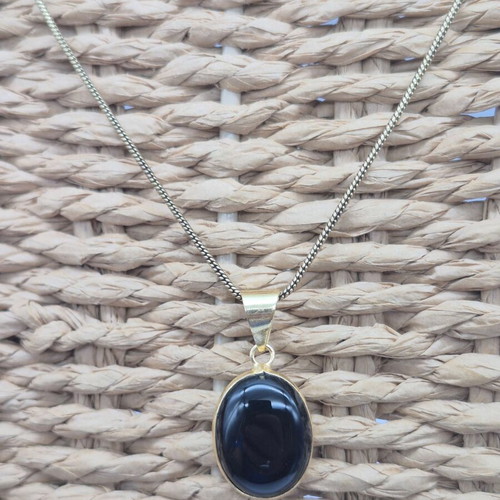 Black Obsidian Brass Pendant Cabochon Cut Oval Healing Crystal new
