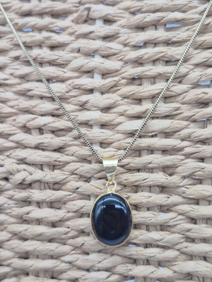 Black Obsidian Brass Pendant Cabochon Cut Oval Healing Crystal new