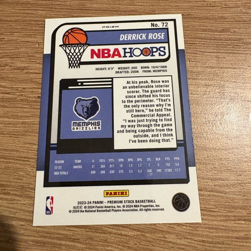2023-24 Panini NBA Hoops Premium Stock Derrick Rose Cracked Ice Prizm card new