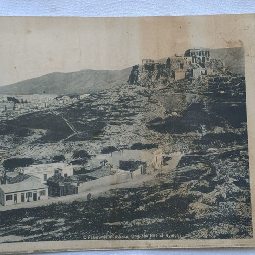 Large photo used on cardboard, general view of Athens around 1900