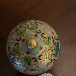 Vintage Chinese Cloisonné Bowl with Lid, enamel and brass