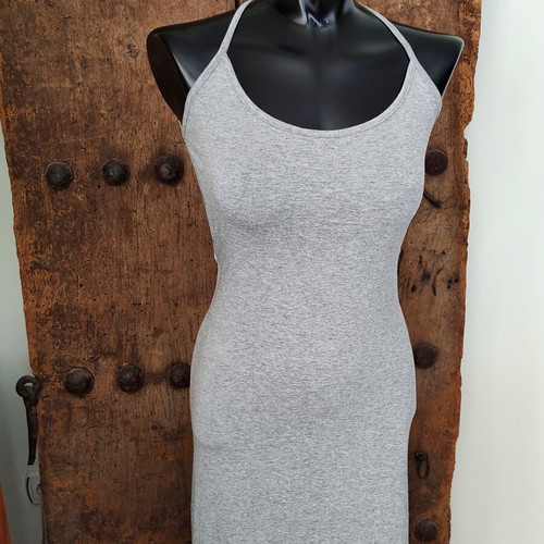 Gray open back maxi dress with halterneck straps, XS