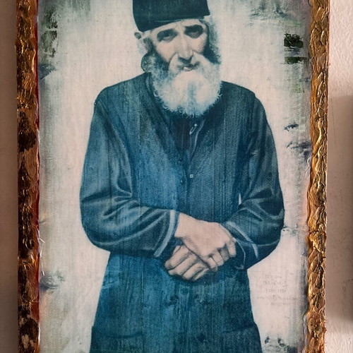 Saint Paisios handmade on wood, dimensions 21x31, new