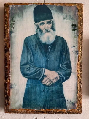 Saint Paisios handmade on wood, dimensions 21x31, new