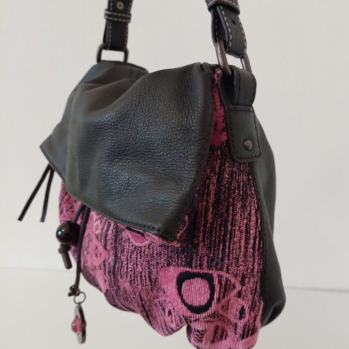 Folli Follie women's shoulder bag, leather and fabric, fuchsia and black