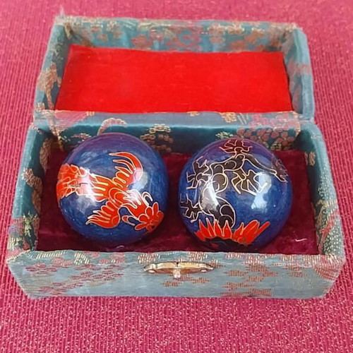 Baoding meditation balls like new, blue enamel with dragons
