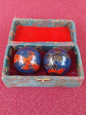 Baoding meditation balls like new, blue enamel with dragons