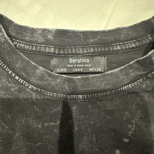 Bershka crop top with honeycomb waist band, acid wash black