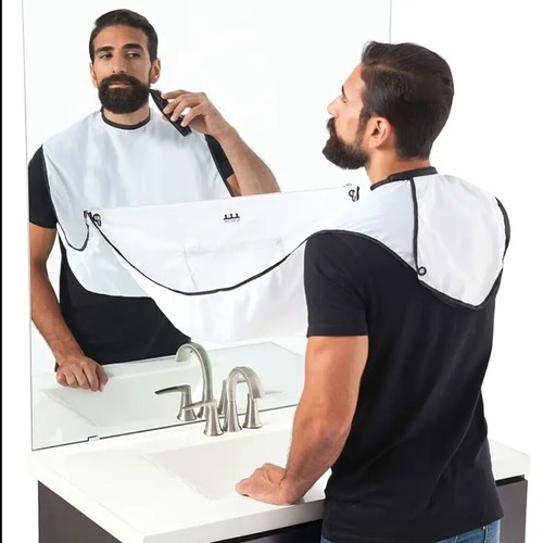 Shaving apron new, for beard trimming and grooming, white and black