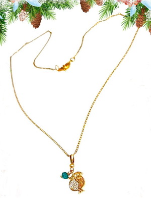 Pomegranate charm necklace new, metal with rhinestones and steel chain