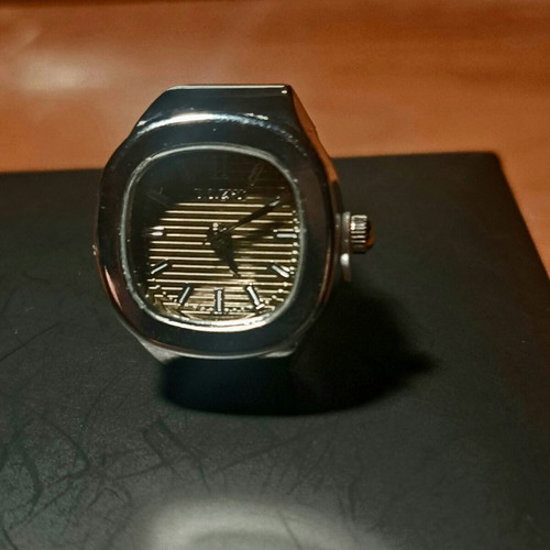 Ring watch with khaki dial and silver bracelet like new