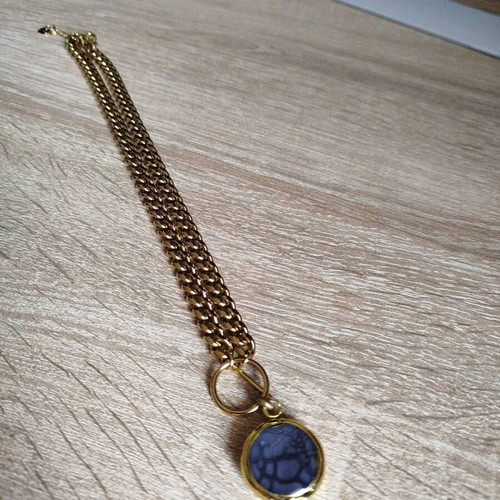 Necklace new steel gray and gold color
