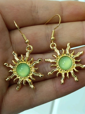 Boho women's sun earrings with glass stone and shiny steel new
