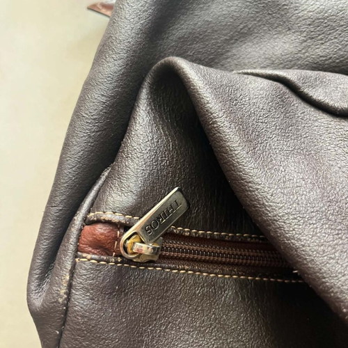 Vintage Thiros leather backpack used, brown