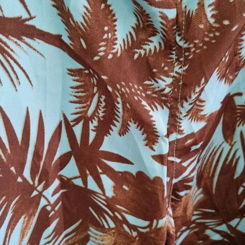 Silk set with wide palazzo pants and top, new, brown and turquoise