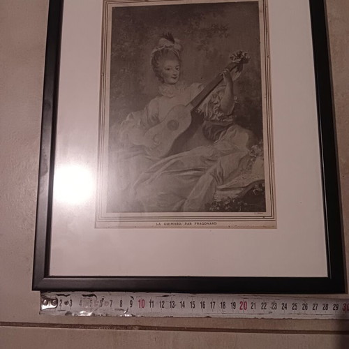 Vintage La Guimard Art Print by Fragonard with Modern Black Frame and Mat
