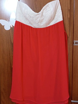 Le Vertige mini dress coral with ecru lace like new, size 3