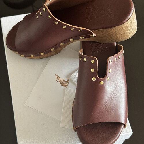 Ancient Greek Sandals leather clogs, brown, size 38