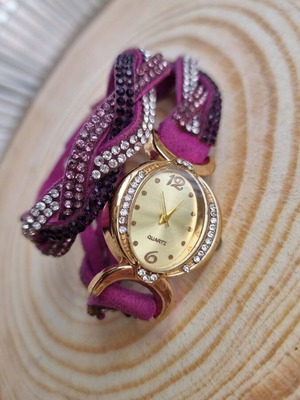 Double bracelet watch new purple with adjustable strap