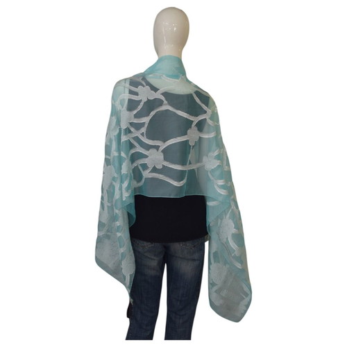 Armani Collezioni Blue Floral Sheer Scarf Large Size, Like New
