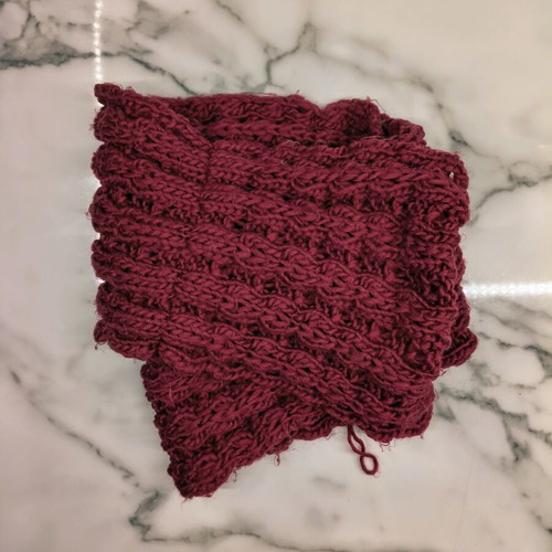 Knitted circular snood scarf, like new, burgundy red, medium