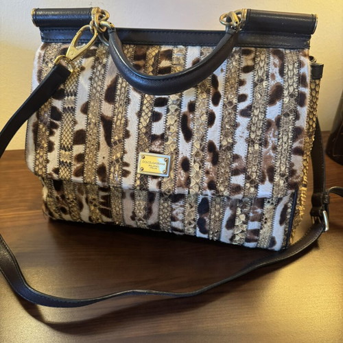 Dolce & Gabbana Animal Print Patchwork Leather Shoulder Bag
