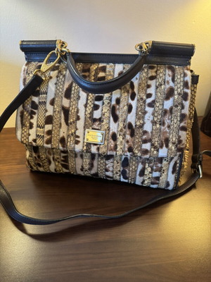 Dolce & Gabbana Animal Print Patchwork Leather Shoulder Bag