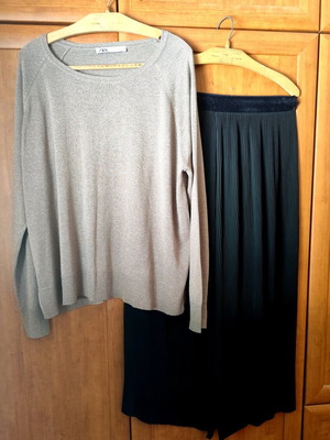 Zara set like new with sparkly beige blouse and black pleated pants